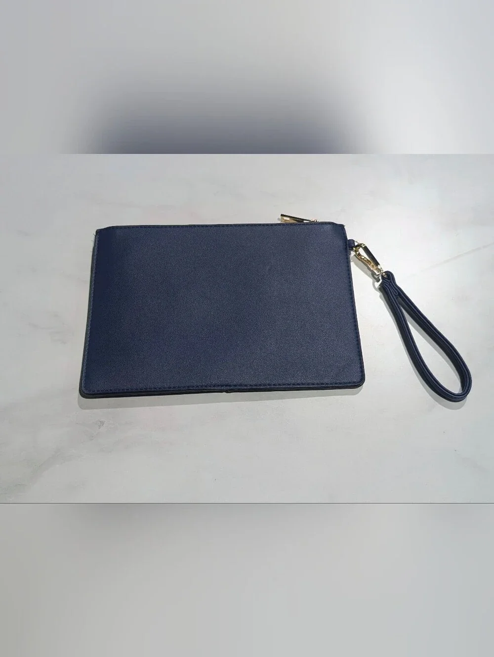 Textured Snakeskin Navy Blue Wristlet Clutch with Detachable Strap